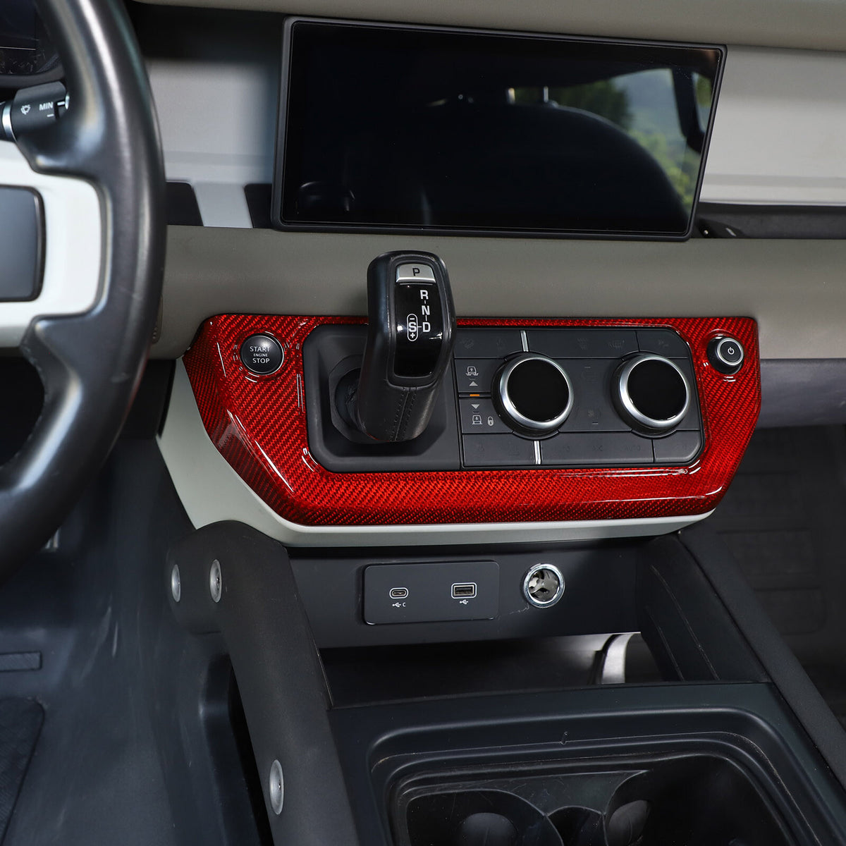 Red Real Carbon Fiber Air Conditioning Switch Panel Trim for LR Defender 2020-24 11