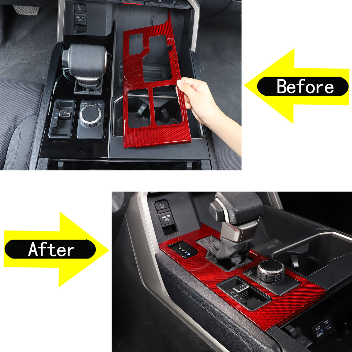 Red Real Carbon Fiber Console Gear Shift Box Panel Trim For Toyota Tundra 22-26 4