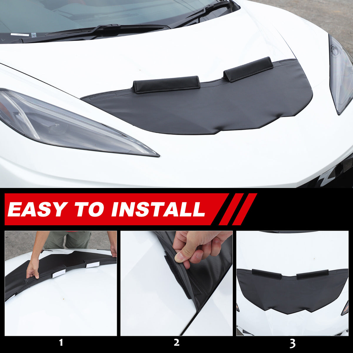 PU Leather Car Bonnet Hood Bra Wind & Bug Deflectors For Corvette C8 2020-26 US 13