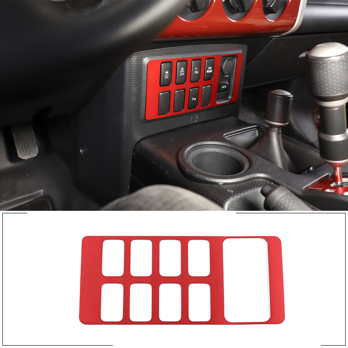 Red Alloy Dashboard Centrol Console Trim Set For Toyota FJ Cruiser 2007-21 4