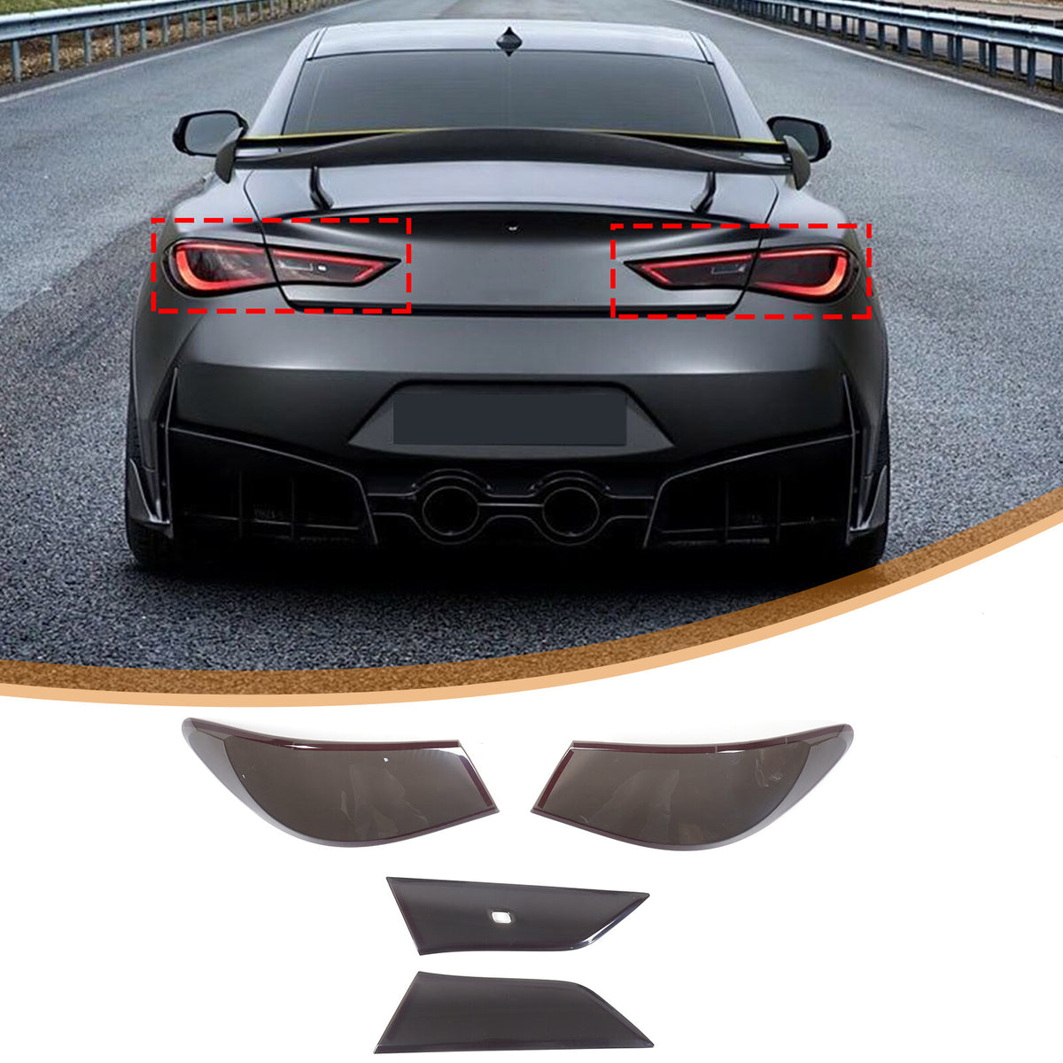 Smoked Black Rear Tail Light Guard Decor Cover Trim Bezel For Infiniti Q60 2016+ 4