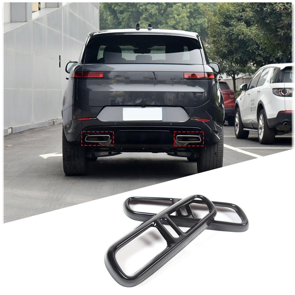 Black Steel Exhaust Pipe Tail Throat Cover Trim For LR Range Rover Sport 2023+ 11