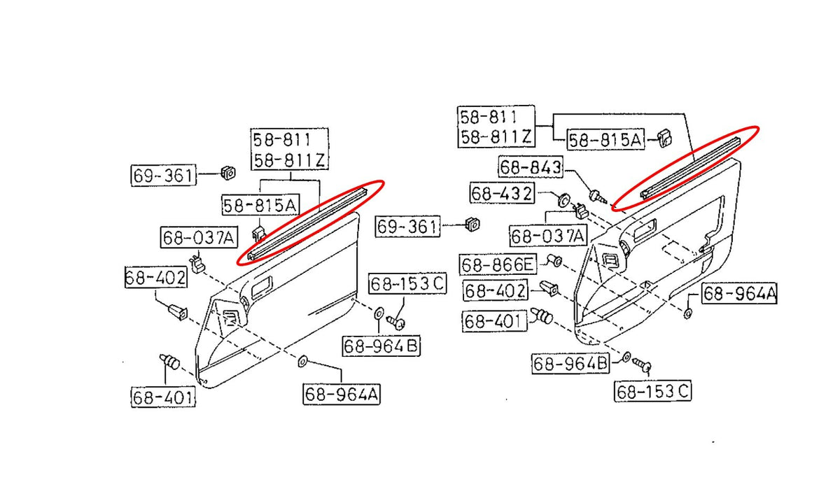 MAZDA RX7 Genuine Outer Door Window Weather Strip Left & Right 1986-91 OEM JDM 3