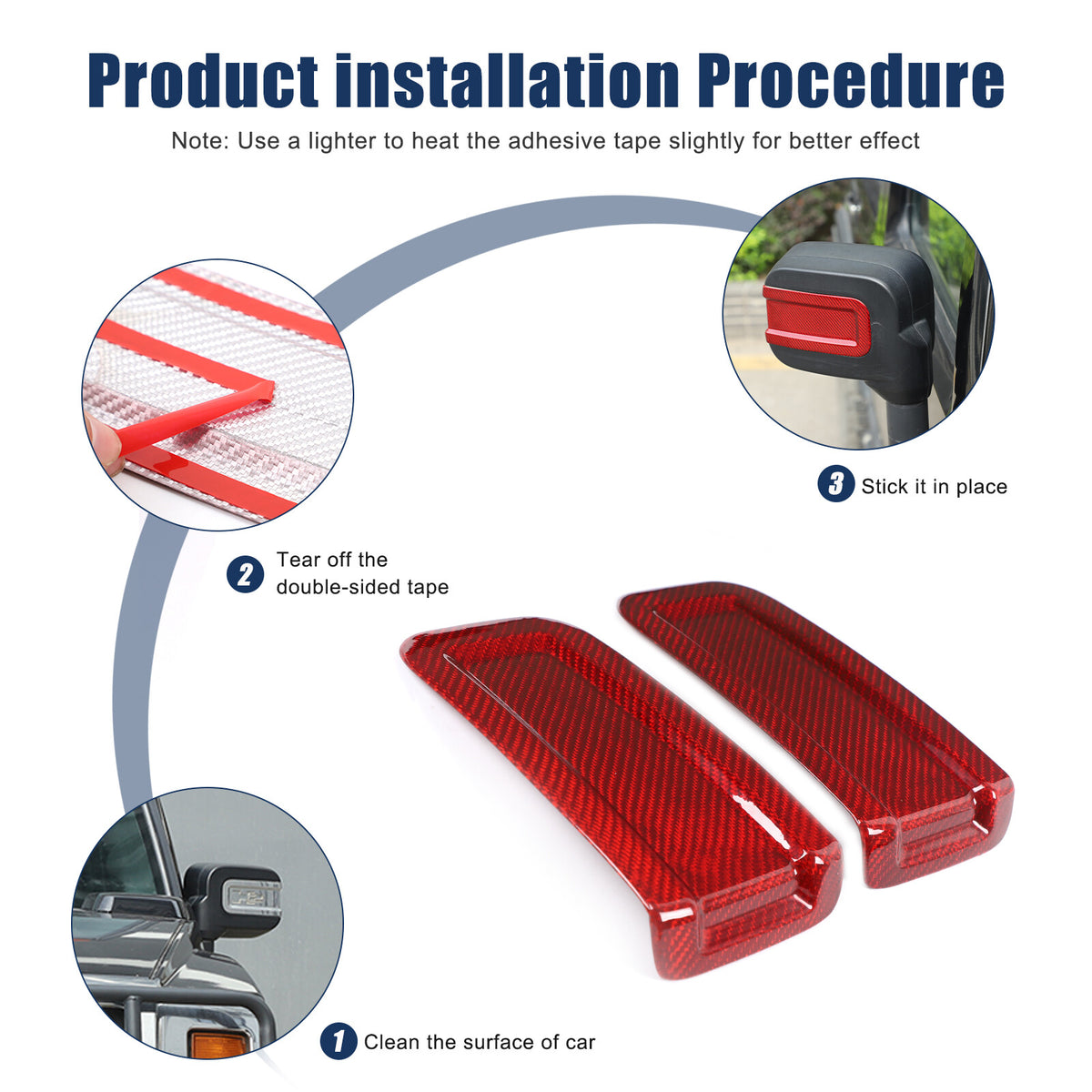 Red Real Carbon Fiber Exterior Rearview Mirror Groove Trim for Hummer H2 2003-09 3