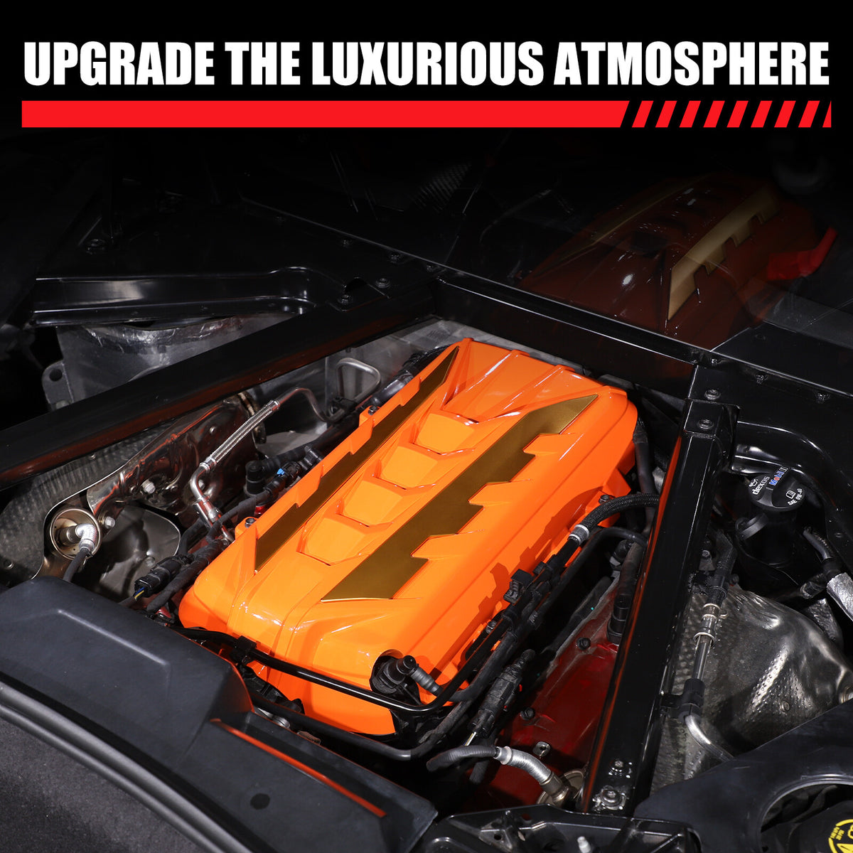 Orange Engine Bay Panel Cover Trim in Edge Yellow For Corvette C8 2020-26 US 9