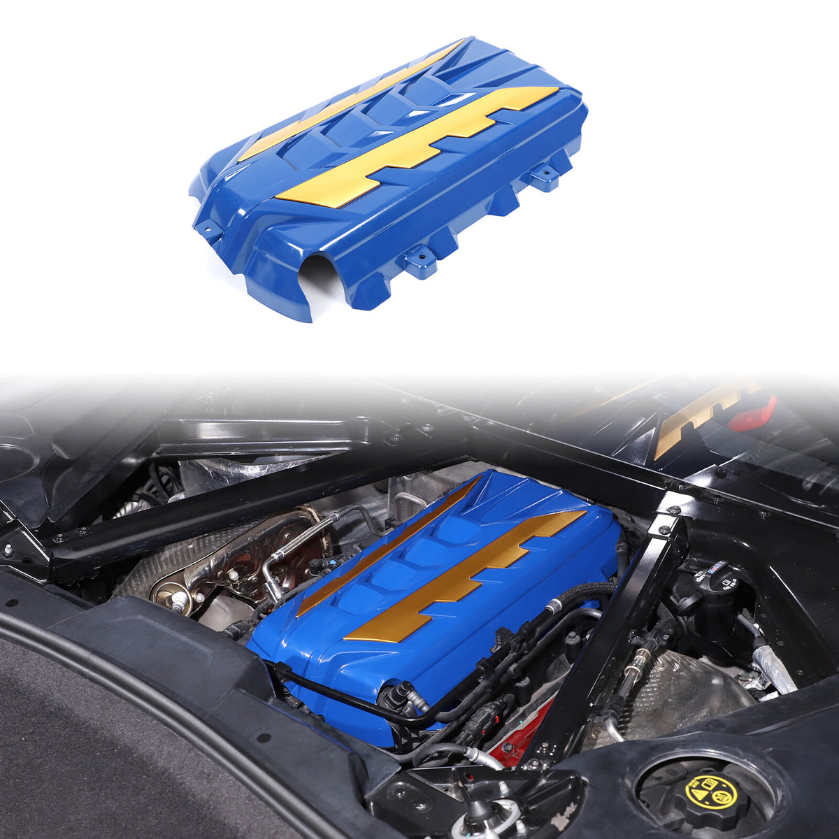 Blue Engine Bay Panel Cover Trim in Edge Yellow For Corvette C8 2020-26 2