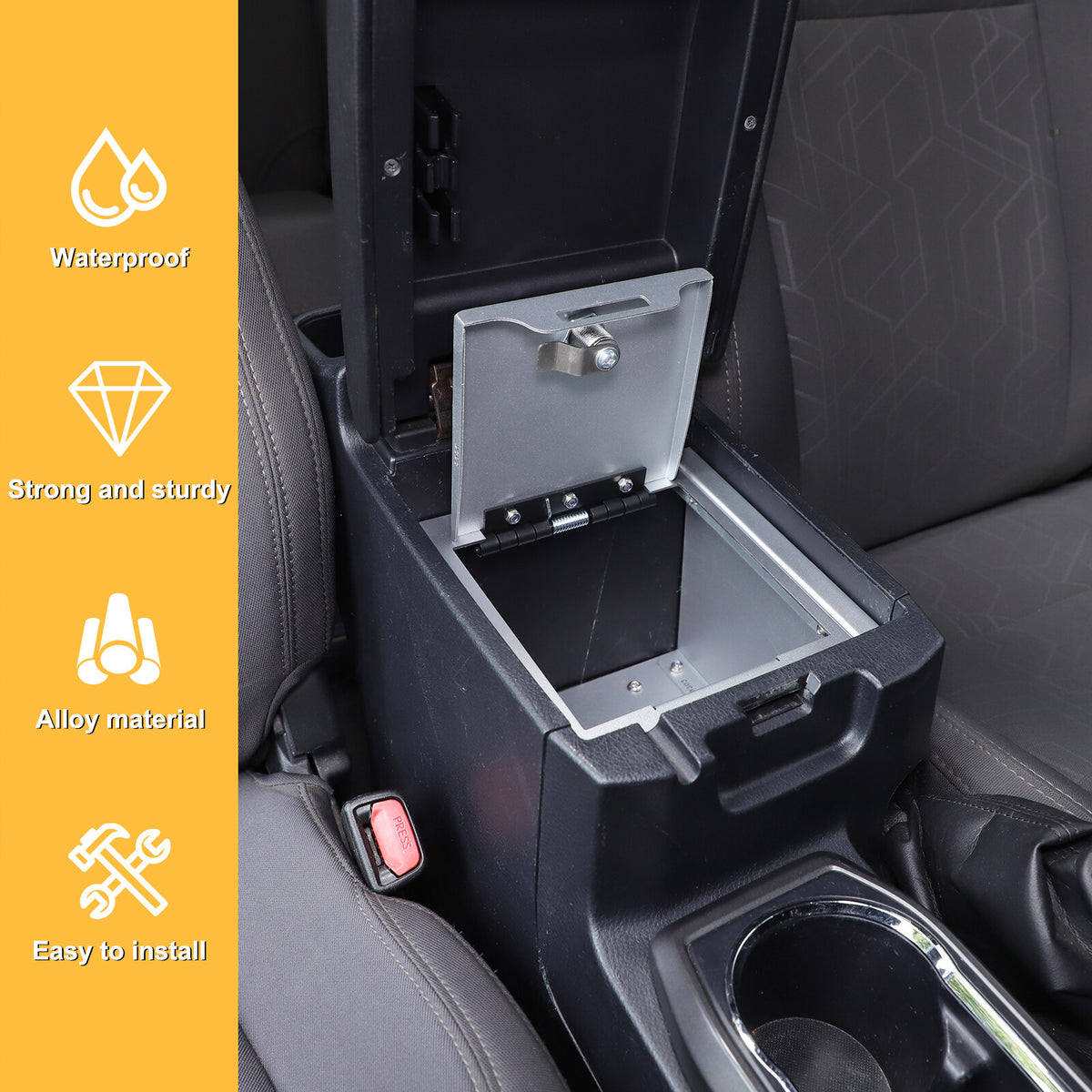 Silver Center Console Safe Armrest Storage Lock Box TRAY For Toyota Tacoma 16-22 19