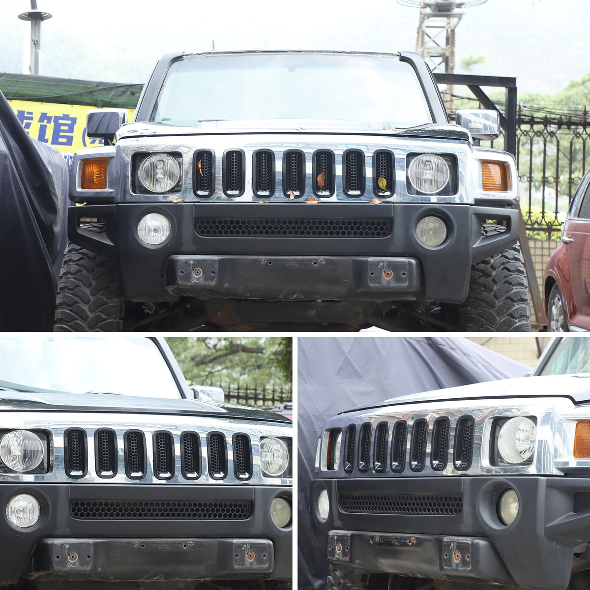 Black ABS Grille Insert Guard Insect Screen For Hummer H3 2005-2009 5