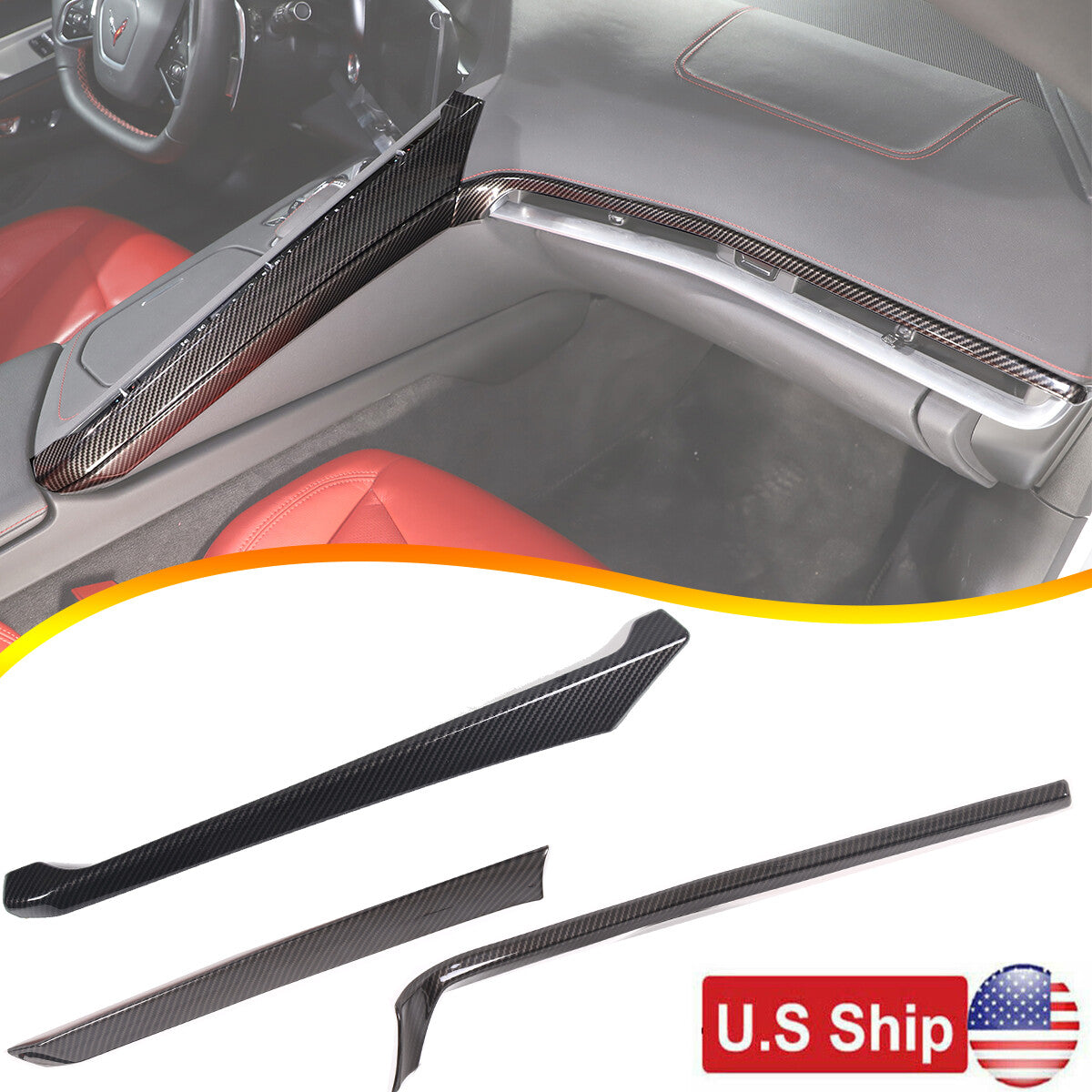 3PCS ABS Carbon Fiber Center Console Side Panel Trim Set For Corvette C8 20-25 1