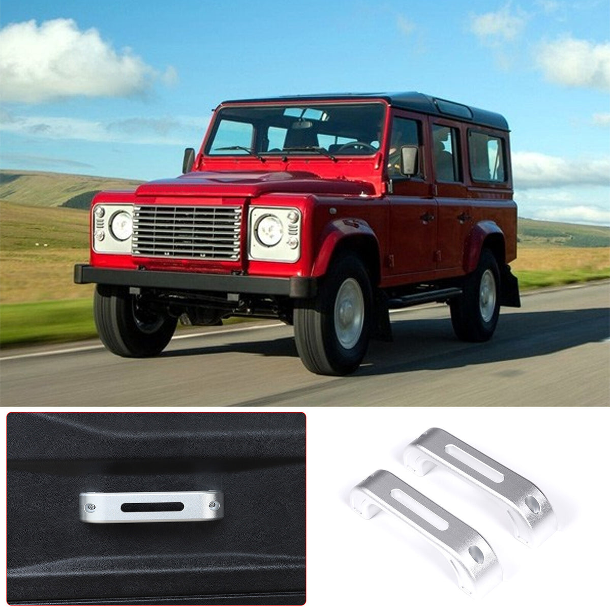Silver Hollow Inner Door Handle Grab Handle Trim For Land Rover Defender 2004-18 11