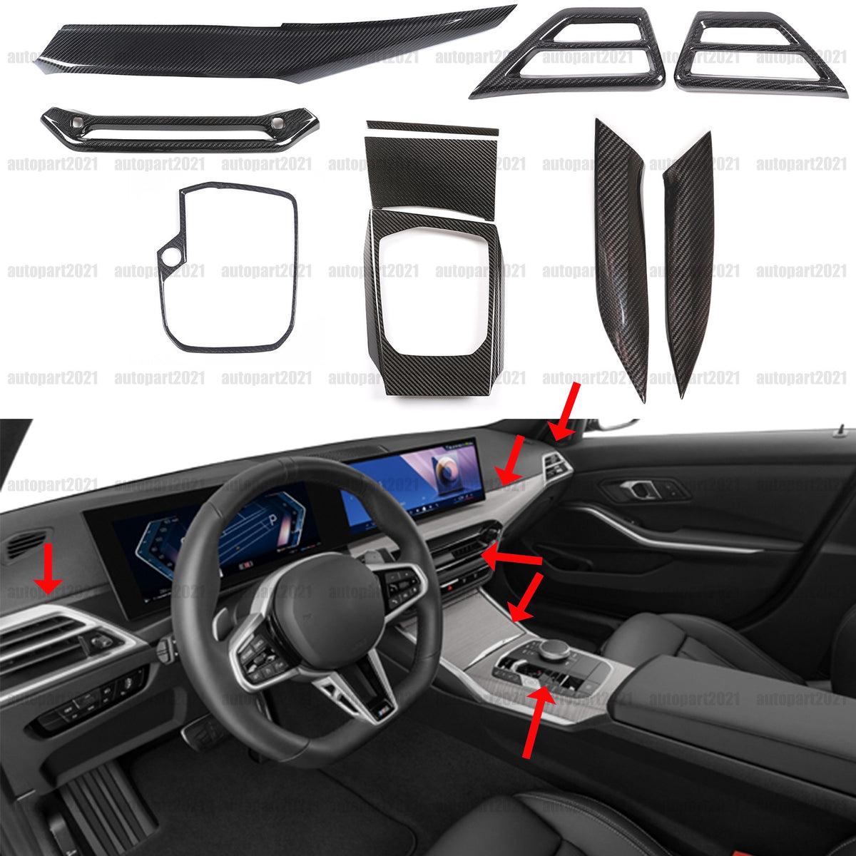Real Carbon Fiber Full Console Dash Trim Set For BMW 3 4 Series 330i 430i 25+ 1