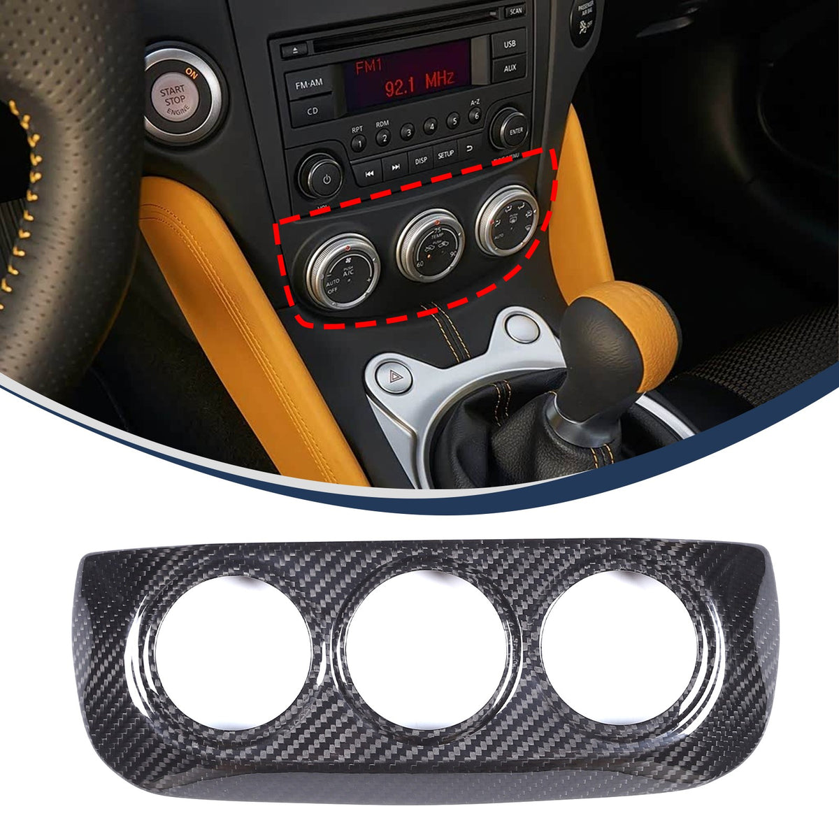 Real Dry Carbon Fiber Center Console AC Switch Trim Cover For Nissan 400Z Z34 2