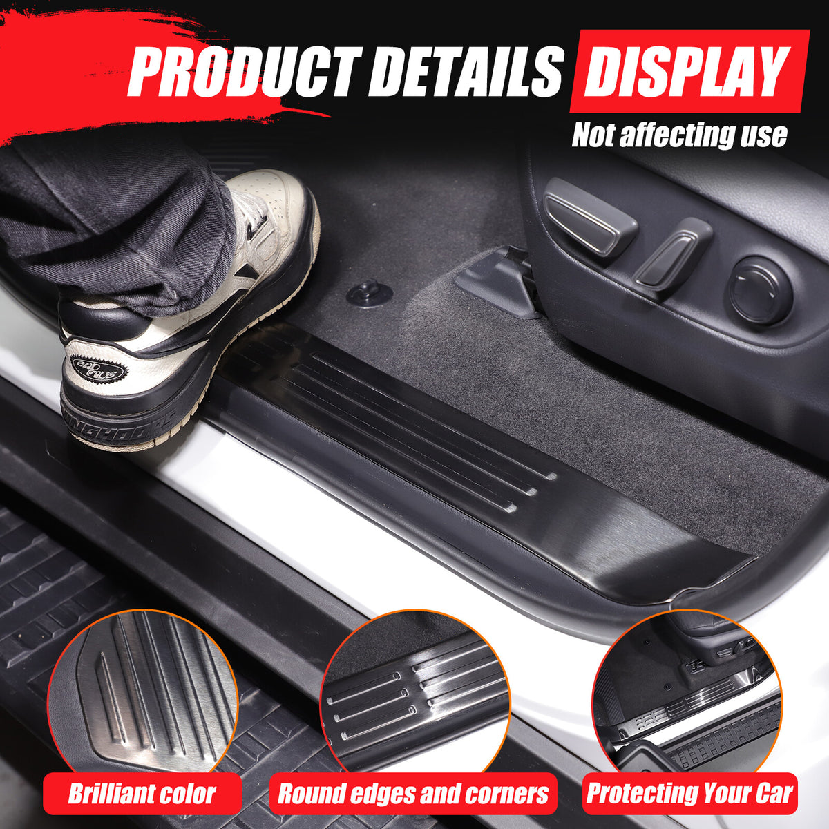 Black Interior Door Sill Guard Protector Cover For Toyota Land Cruiser LC250 US 3