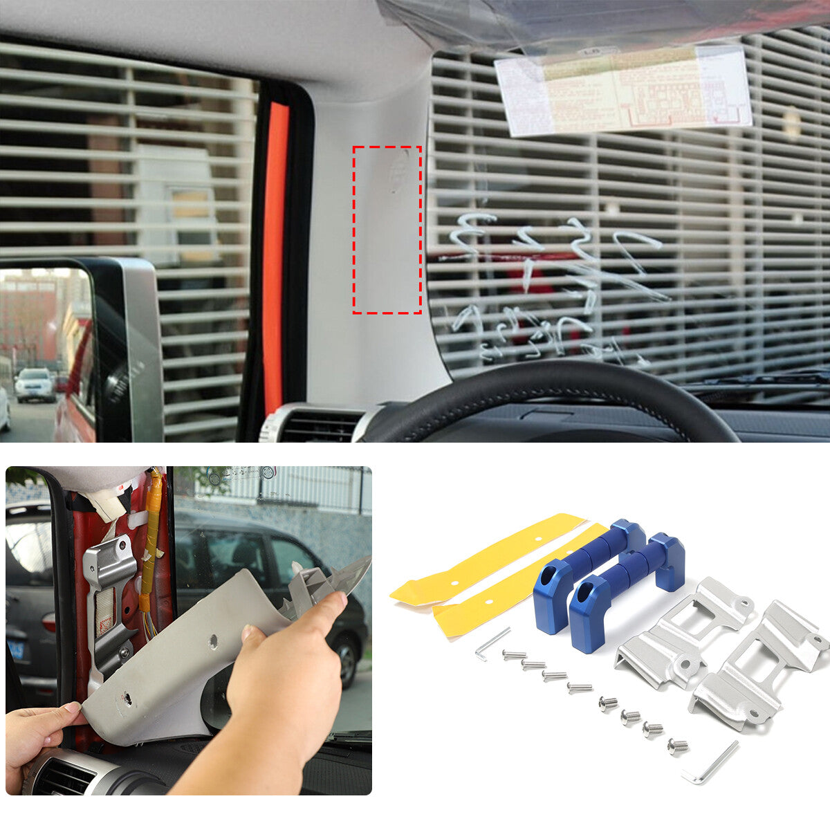 Blue Alloy A-pillar Handle Replacement Trim For 2007-21 Toyota FJ Cruiser 1