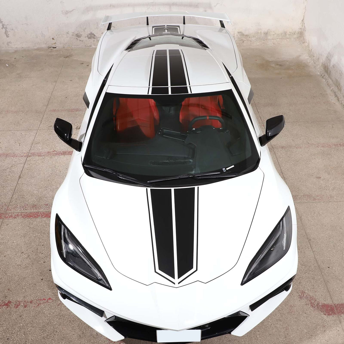 Black Racing Stripe Overlay Graphic Decal Flat Vinyl Fit For Corvette C8 2020-26 5