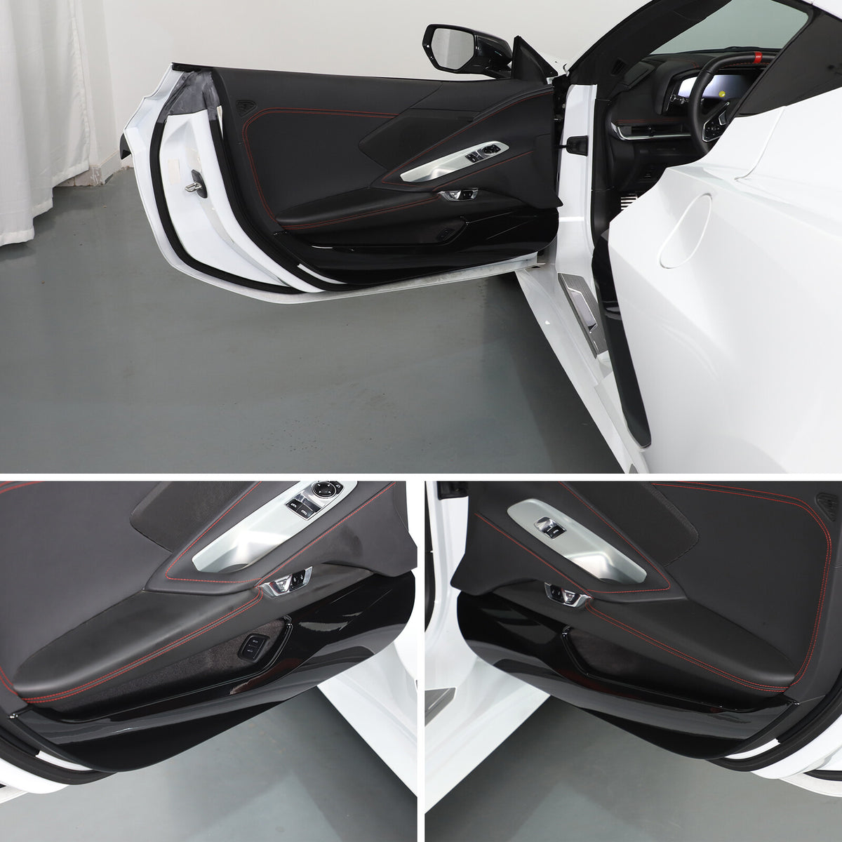 Glossy Piano Black ABS Interior Door Anti-Kick Panel Trim For Corvette C8 20+ US 7