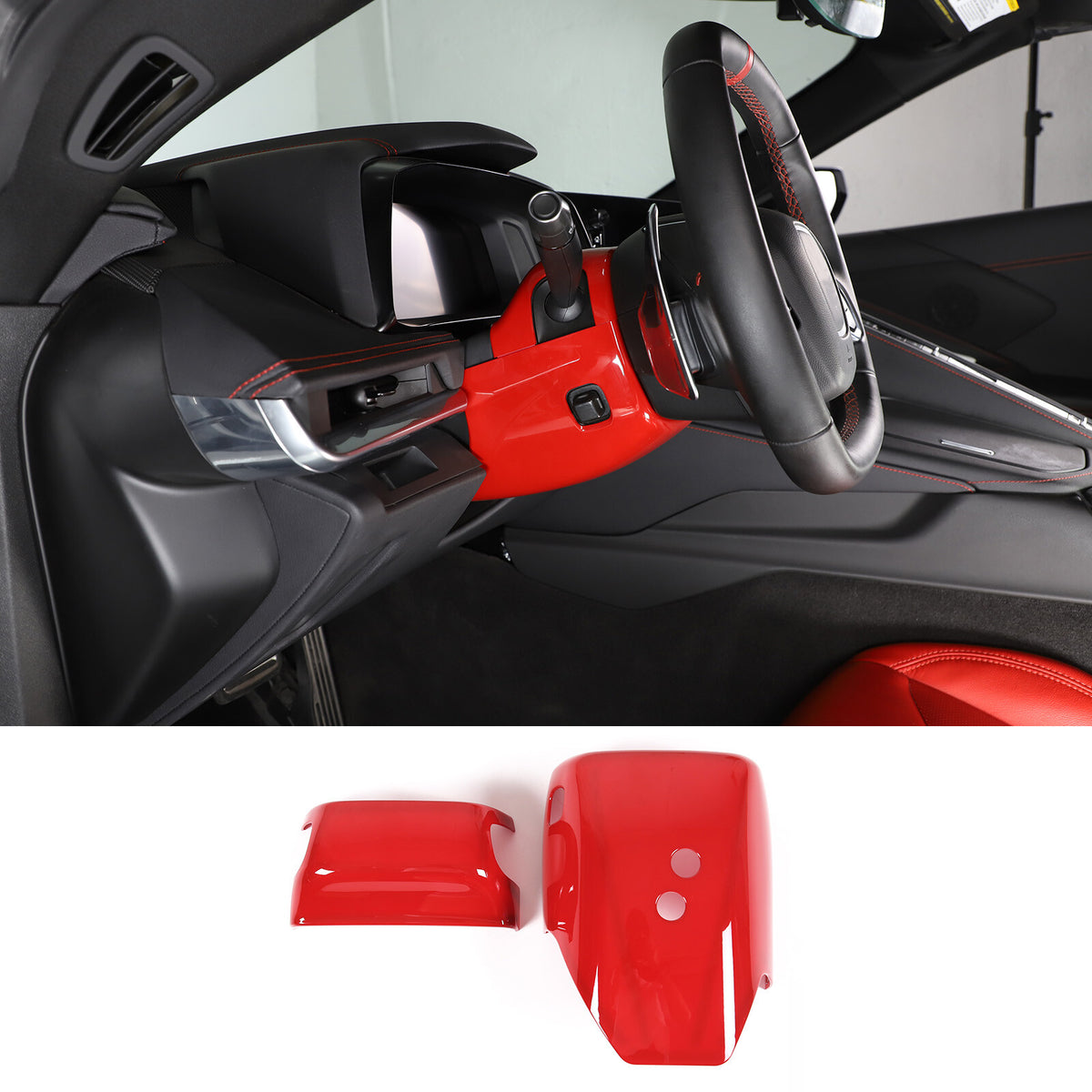 Red ABS Steering Wheel Base Cover Trim Bezels For Corvette C8 2020-2026 US 2