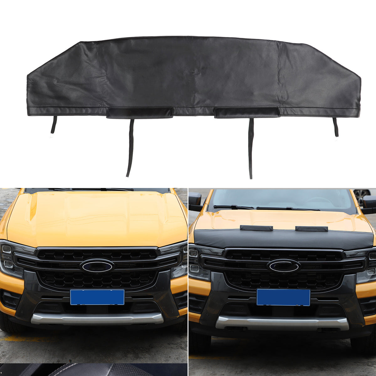 Front PU Leather Hood Cover Protector Bra Trim For Ford Ranger T9 2023-2024 11