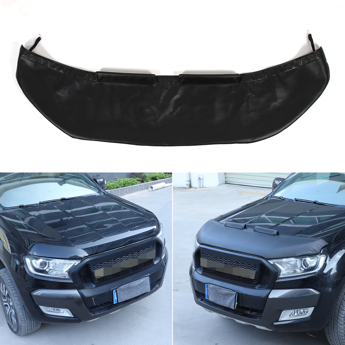 Black Car Bonnet Hood Bra Protector Mask Cover For Ford Ranger 2015-2021 14