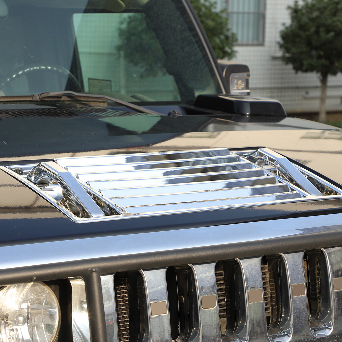 Silver Hood Air Deck Vent Grille Panel W/ Handle Trim For 2003-09 Hummer H2 US 10