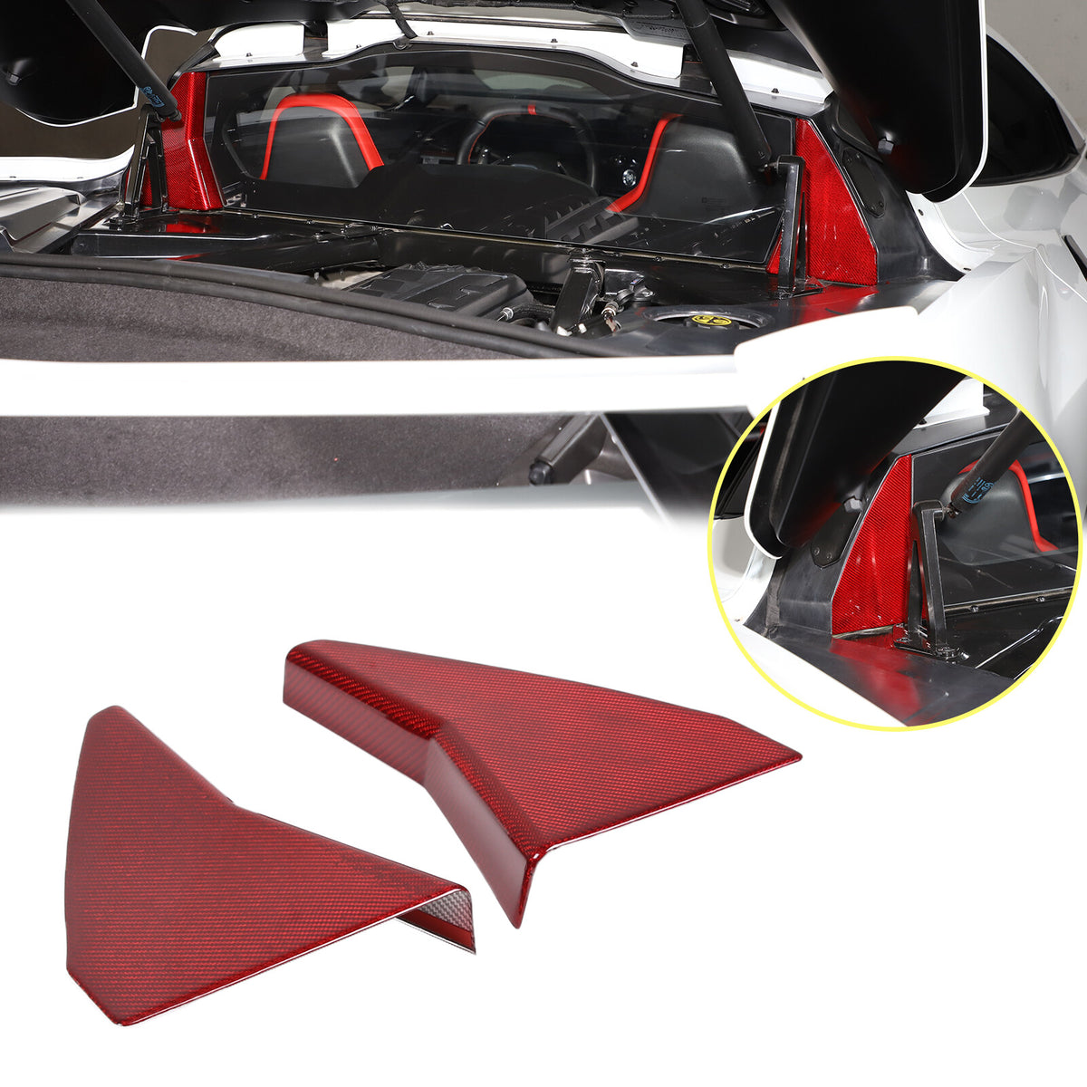Red Real Carbon Fiber Rear Window Corner Panel Cover Trim For Corvette C8 20-26 1