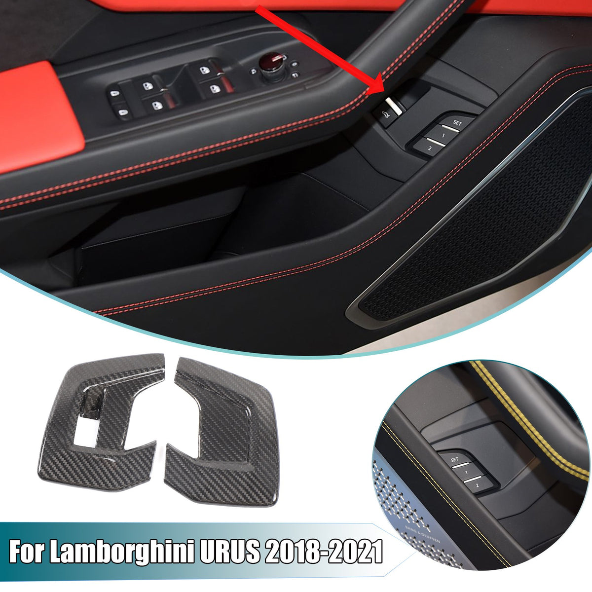 Real Carbon Fiber Front Rear Door Switch Cover Trim For Lamborghini Urus 2018-21 1