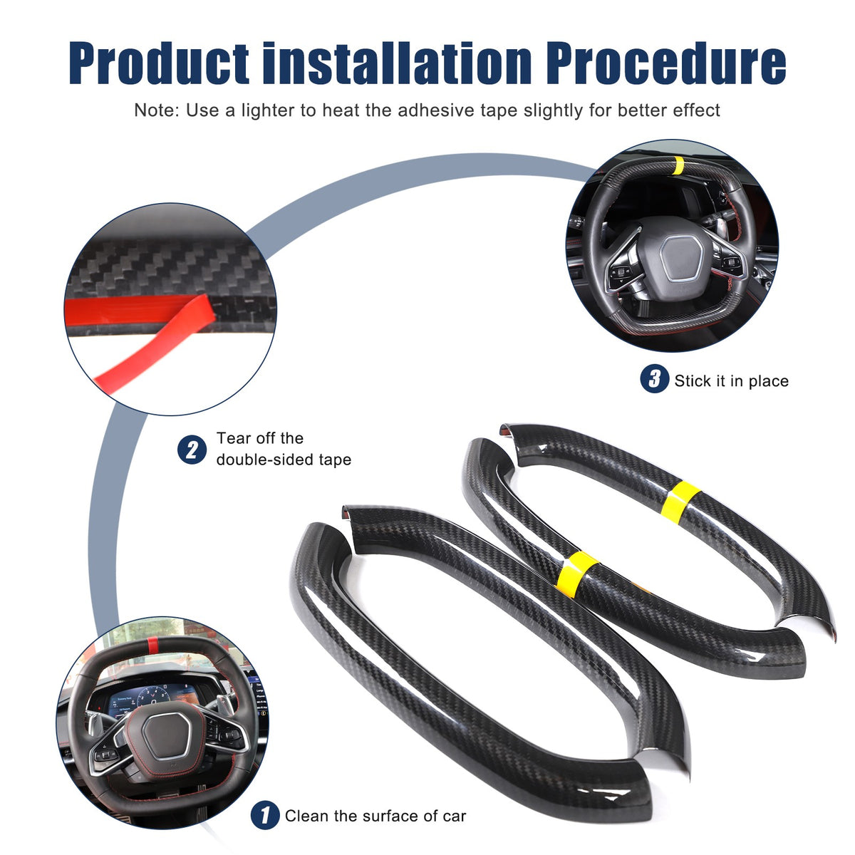 Yellow Top Real Carbon Fiber Steering Wheel Cover Trim For Corvette C8 20+ 3