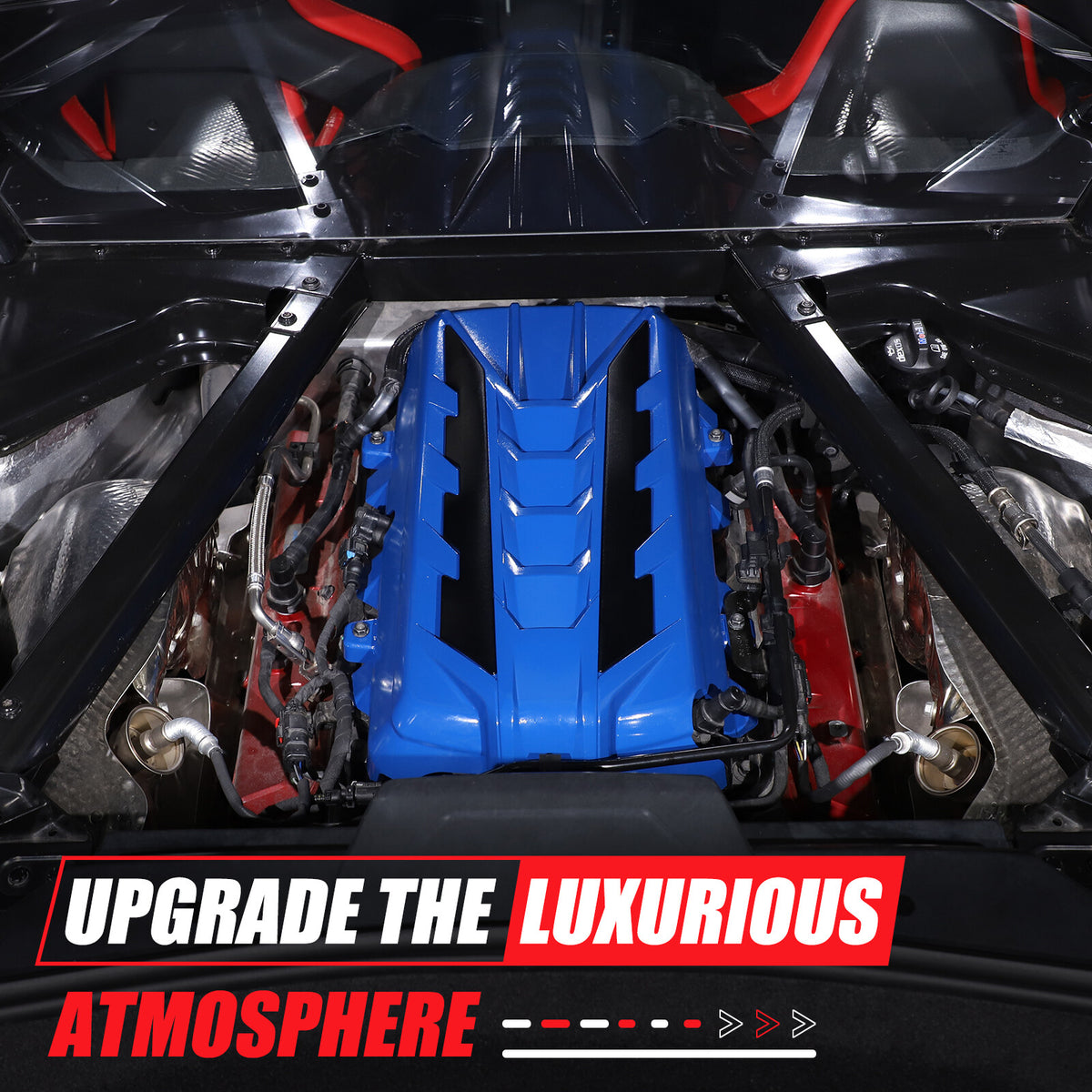 Blue Engine Bay Panel Cover Trim in Edge Black For Corvette C8 2020-26 6