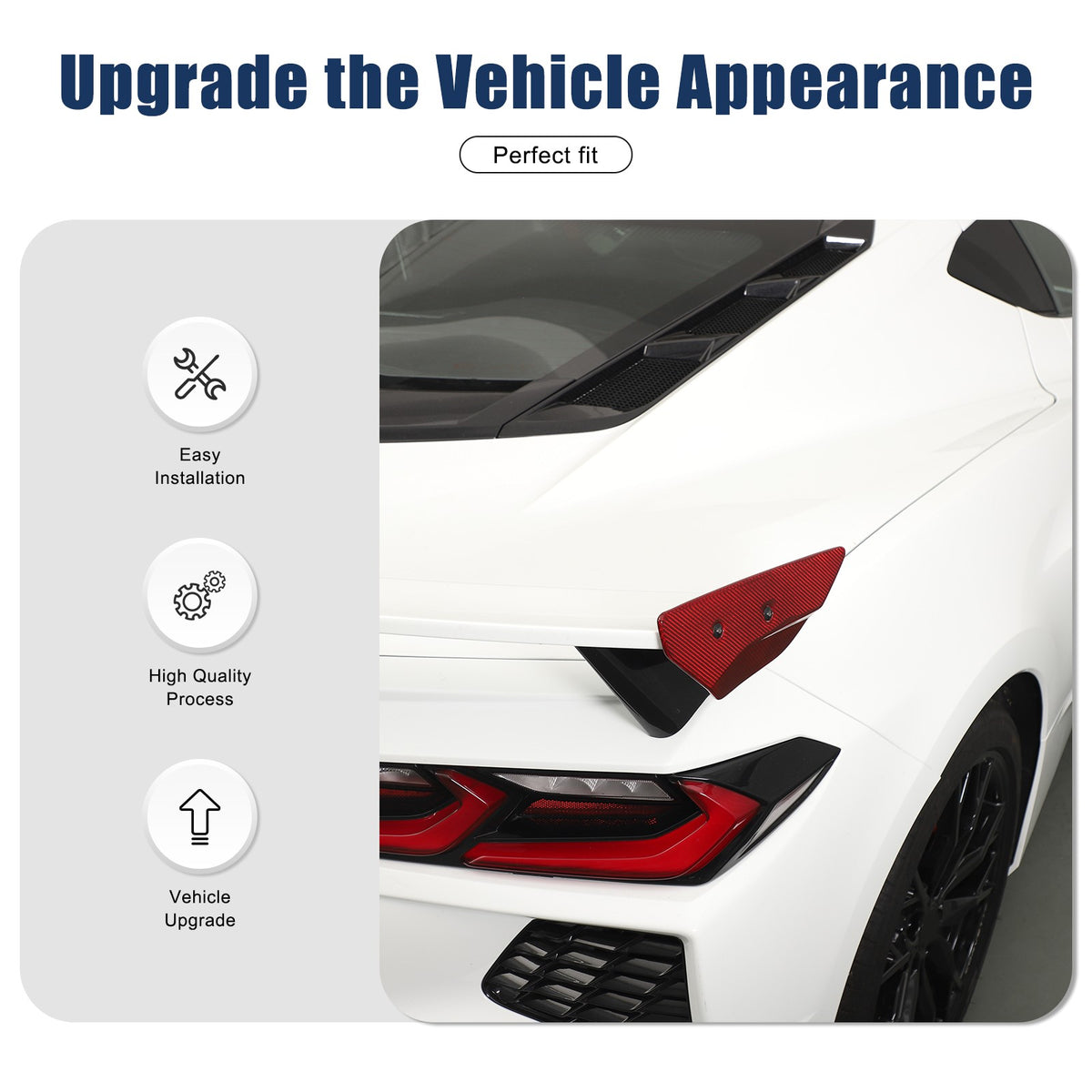 Replacement Red Real Carbon Fiber Rear Spoiler Panel Trim For Corvette C8 2020+ 6