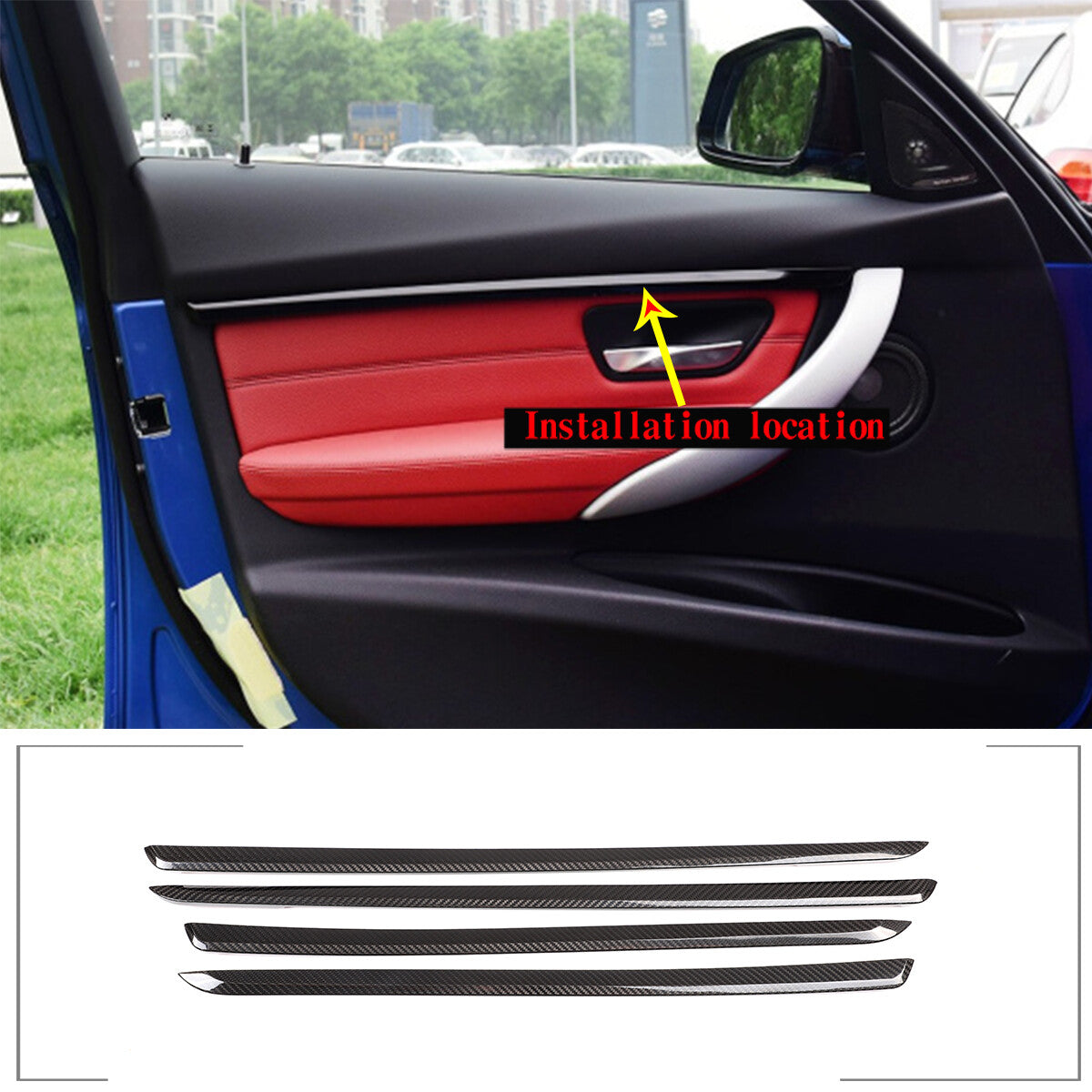 Real Carbon Fiber Inner Door Panel Strip Trim For BMW 3 4 Series GT 2013-2020 2