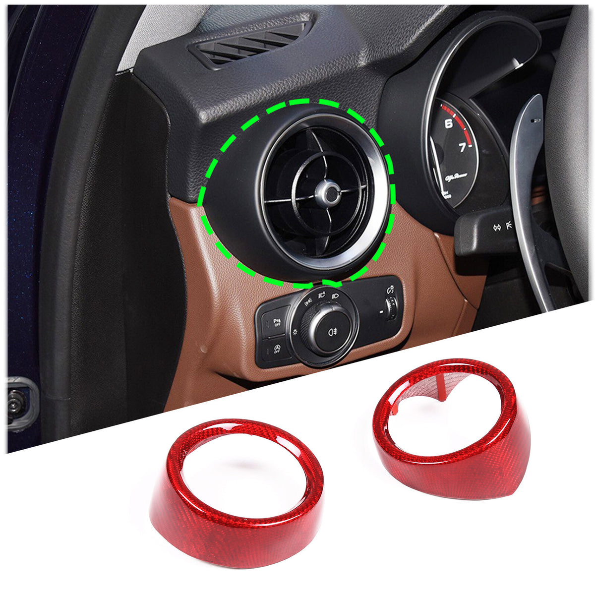 For Alfa Romeo Stelvio 17+ Red Real Carbon fiber Side Air Vent Outlet Cover Trim 1