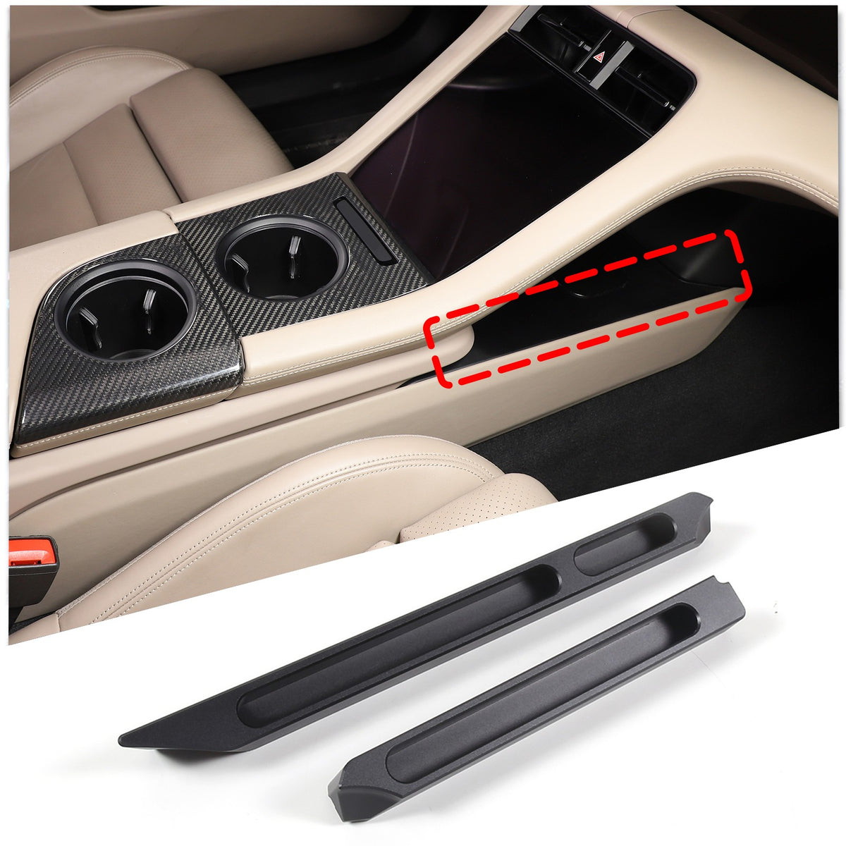 Black Aluminum Center Console Lower Storage Strip Trim For Porsche Taycan 19+ 6