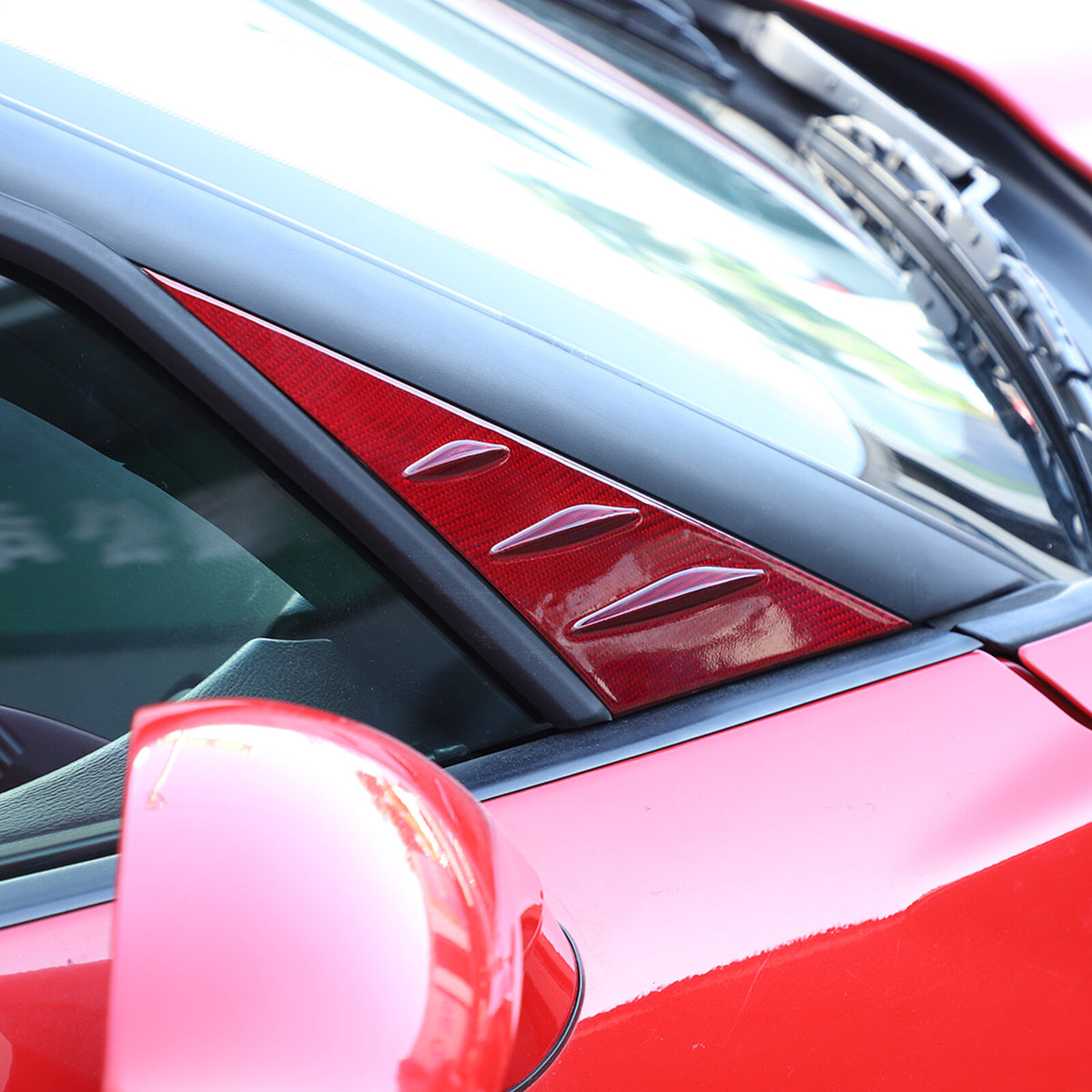 Red Real Carbon Fiber Window Triangle A-Pillar Cover Trim For Corvette C6 05-13 8