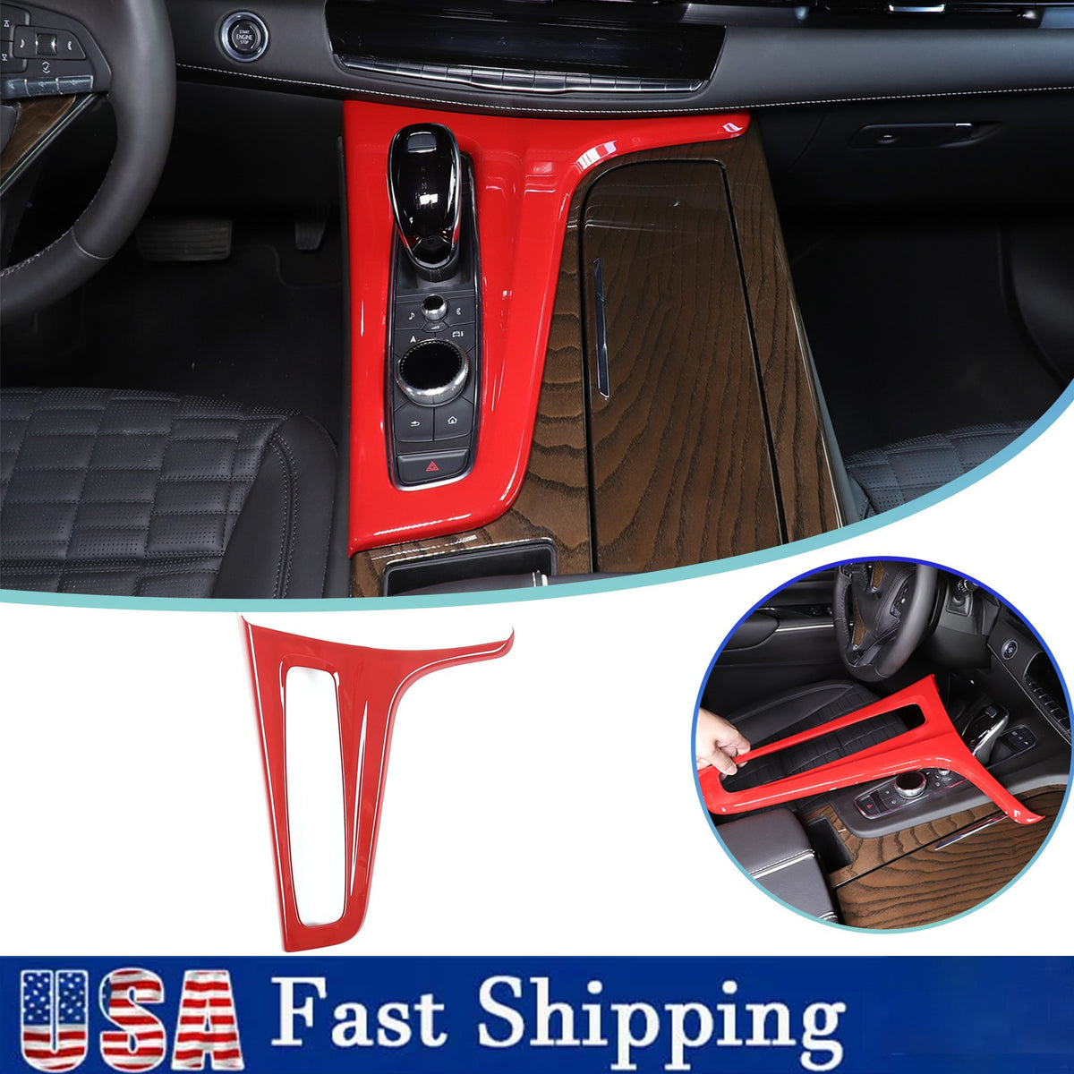 Red ABS Center Control Gear Trim Panel Trim Cover For Cadillac Escalade 21-23 US 1