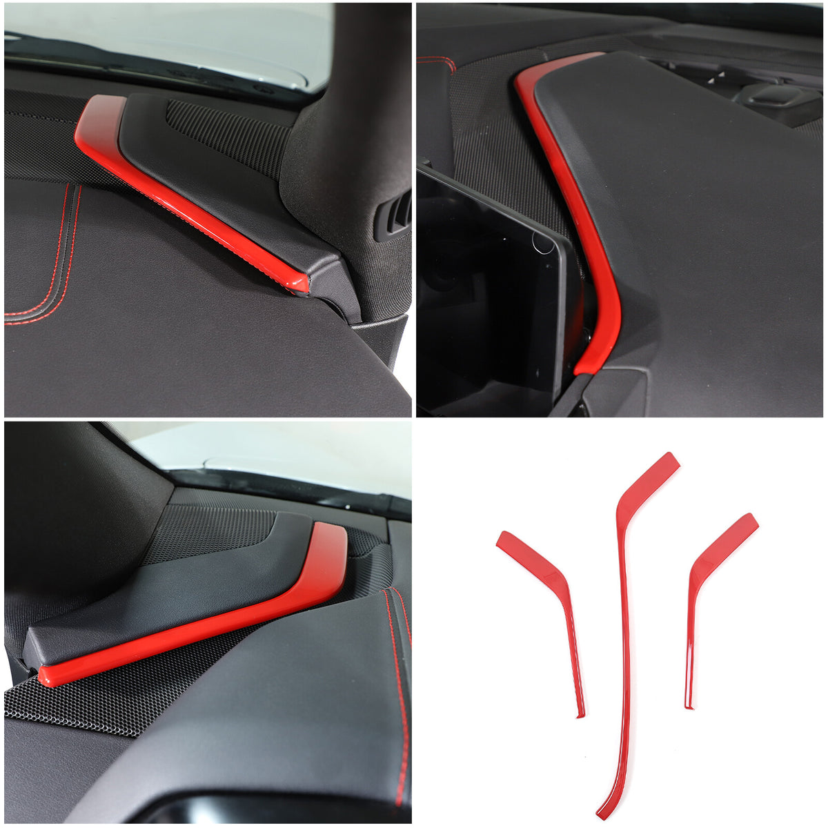 ABS Red Console Side Dashboard Trim Strips For Corvette C8 Stingray 2020-25 16