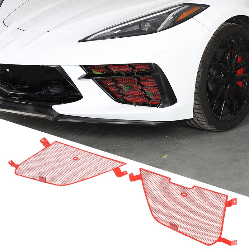 Red Stainless Steel Front Grille Insect Screen Trim For Corvette C8 2020+ 22