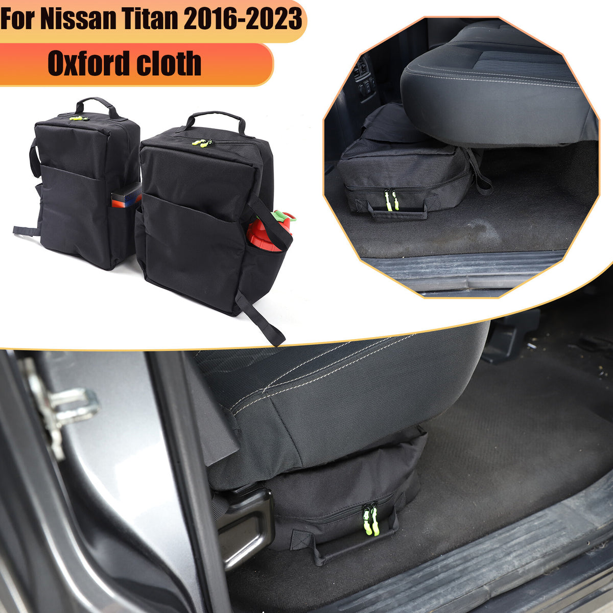 Black Underseat Organizer Tool Pockets Storage Bag for Nissan Titan 2016-2023 1