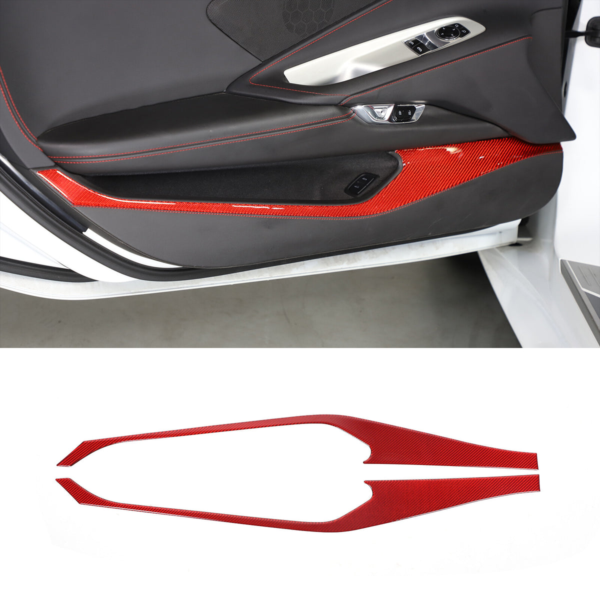 Red Soft Carbon Fiber Interior Decor Trim Kit Cover Set For Corvette C8 20-25 250
