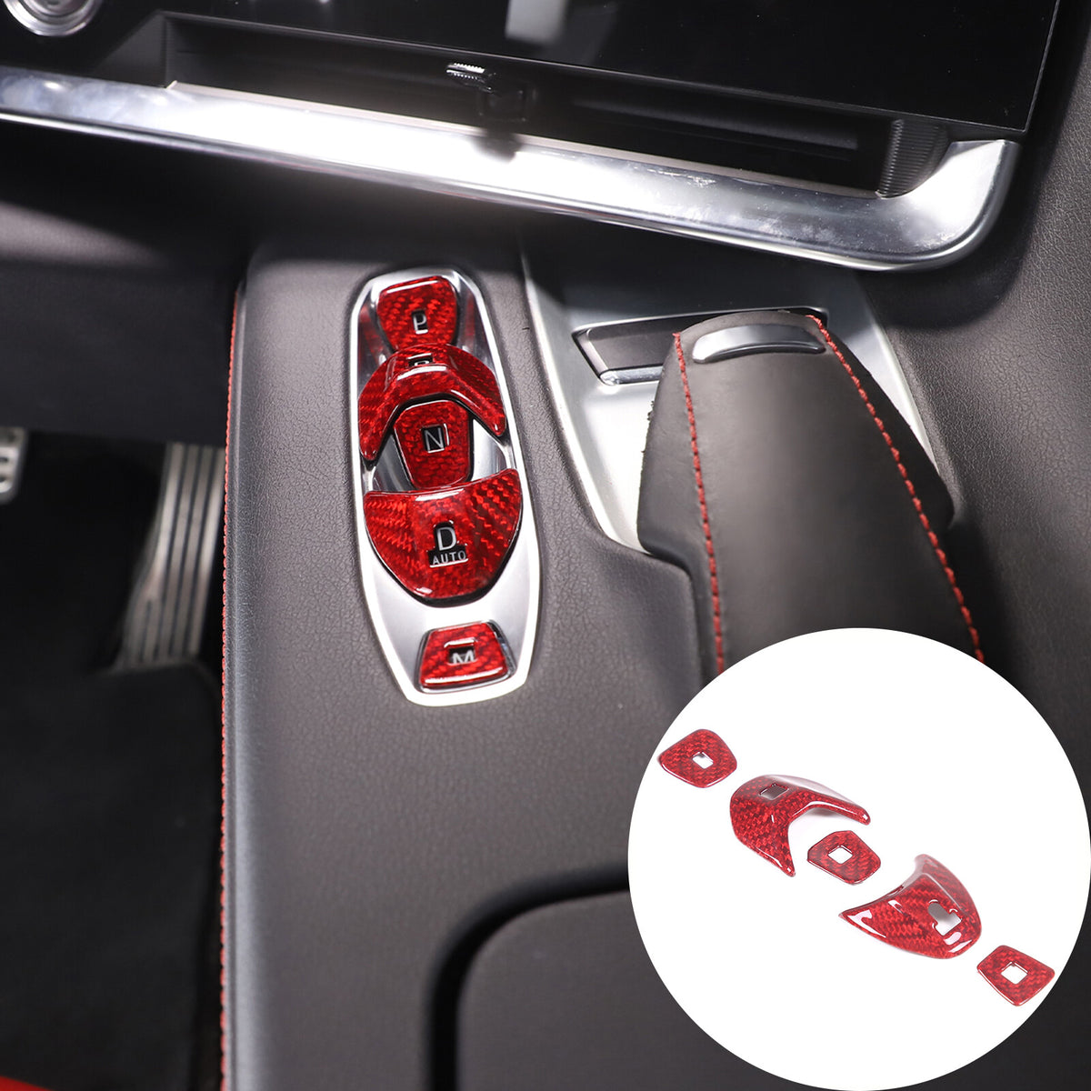 Red Real Carbon Fiber Full Interior Set Decor Trim Kit for Corvette C8 20-25 222