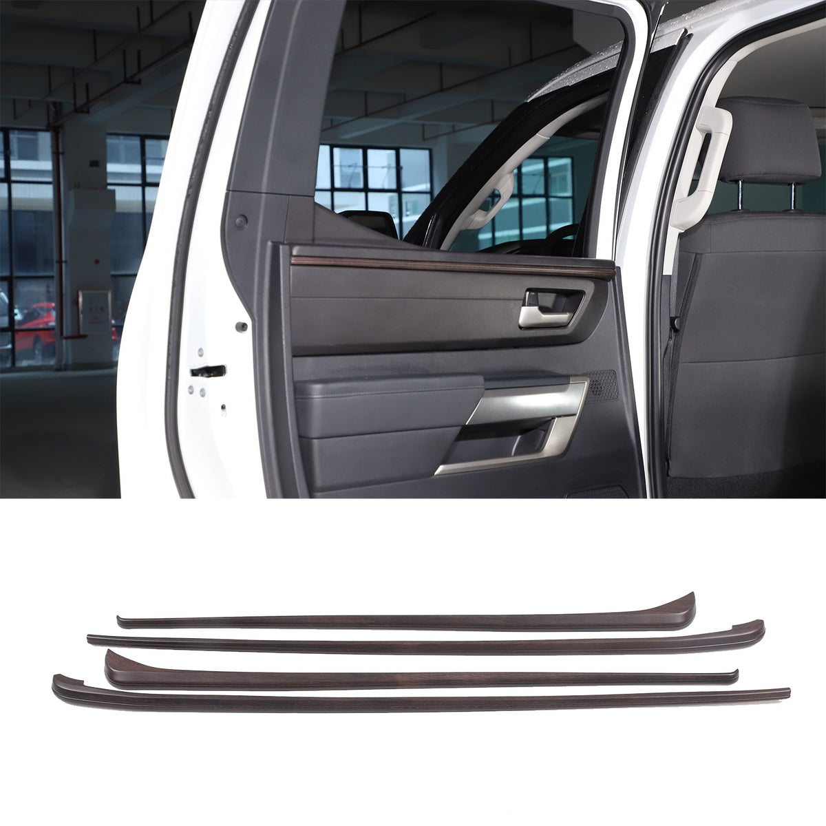 Wood Grain ABS Inner Upper Door Panel Trim For Toyota Tundra CrewMax Cab 2022+ 5