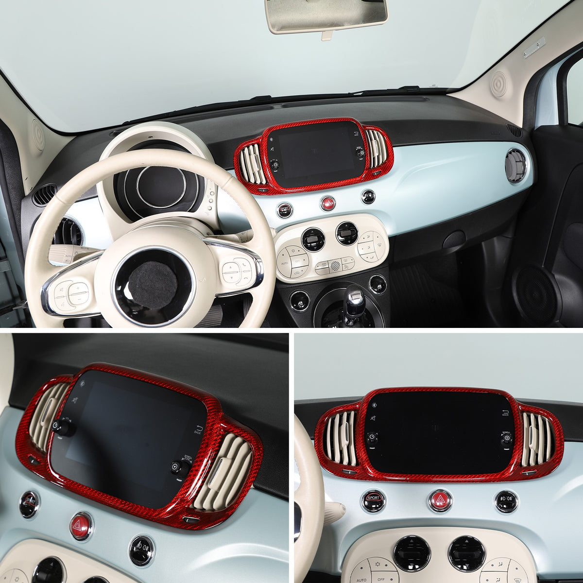 Red Real Carbon Fiber Center Console Air Outlet Trim For Fiat 500 2016+ 8
