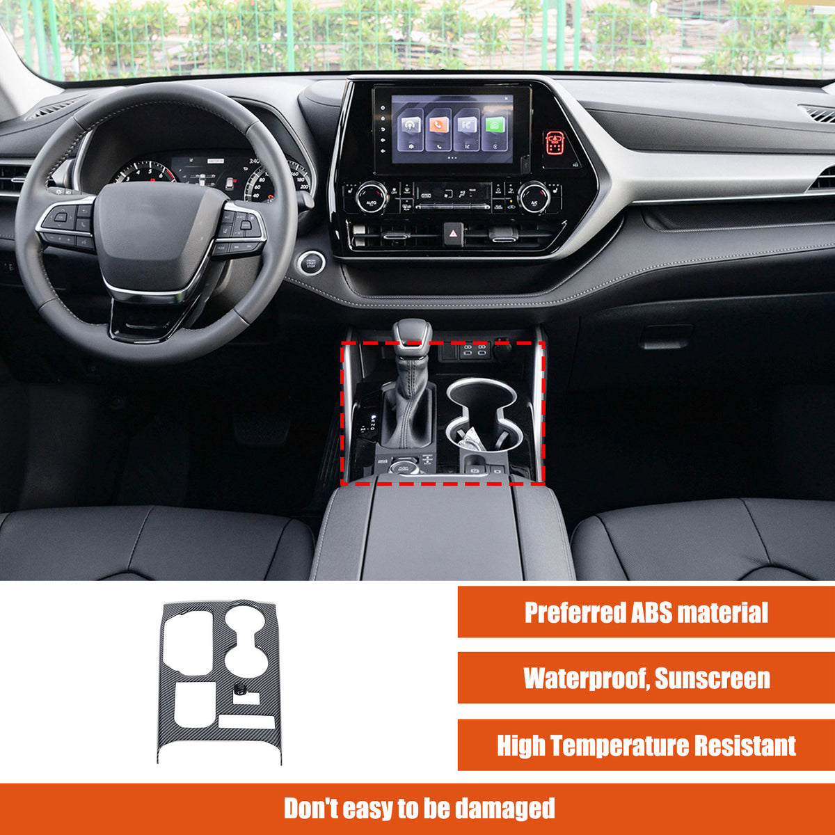ABS Carbon Fiber Center gear shift trim cover for Toyota Highlander 2022-2024 2