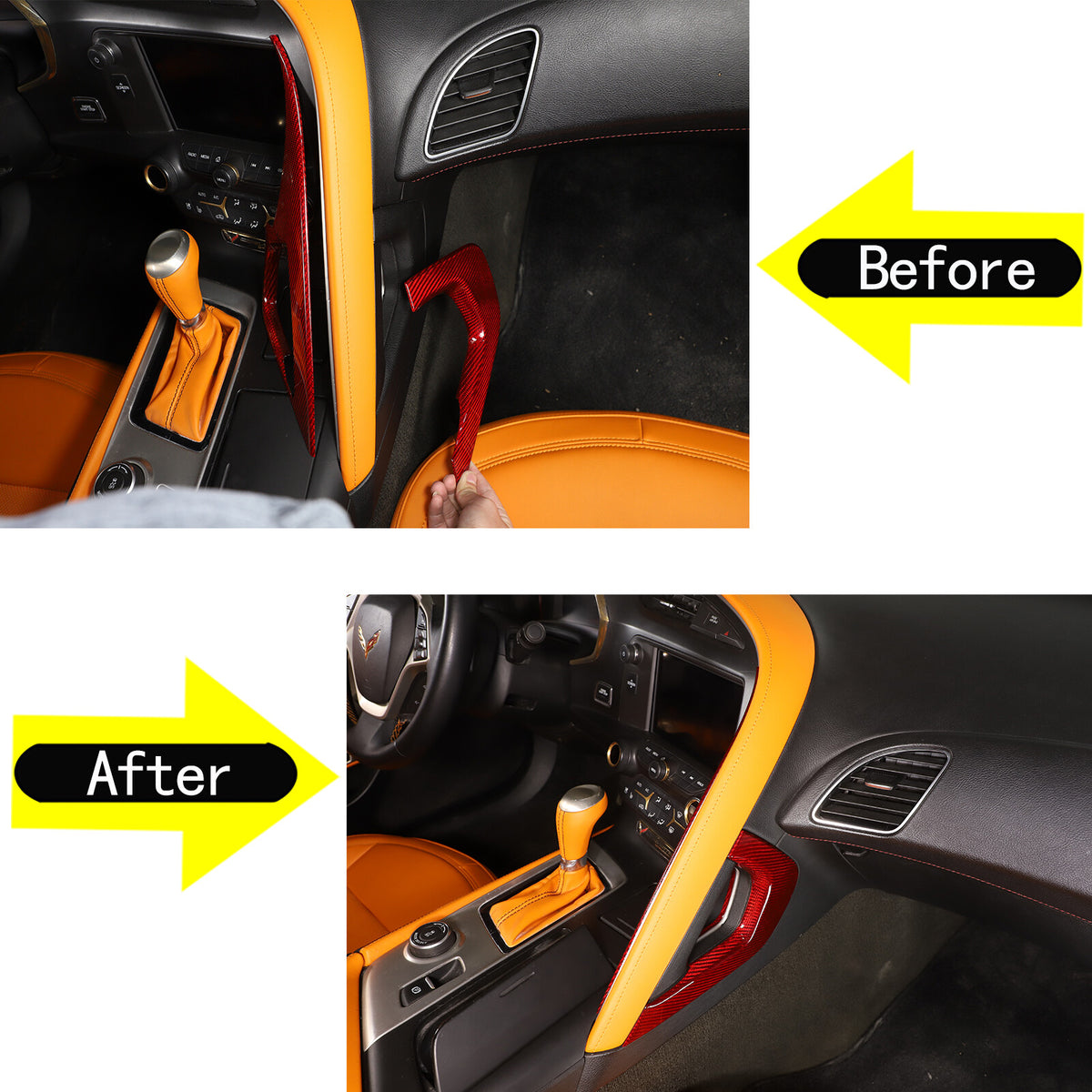 Red Carbon Fiber Co-pilot center Grab Handle Cover Trim For Corvette C7 14-19 3