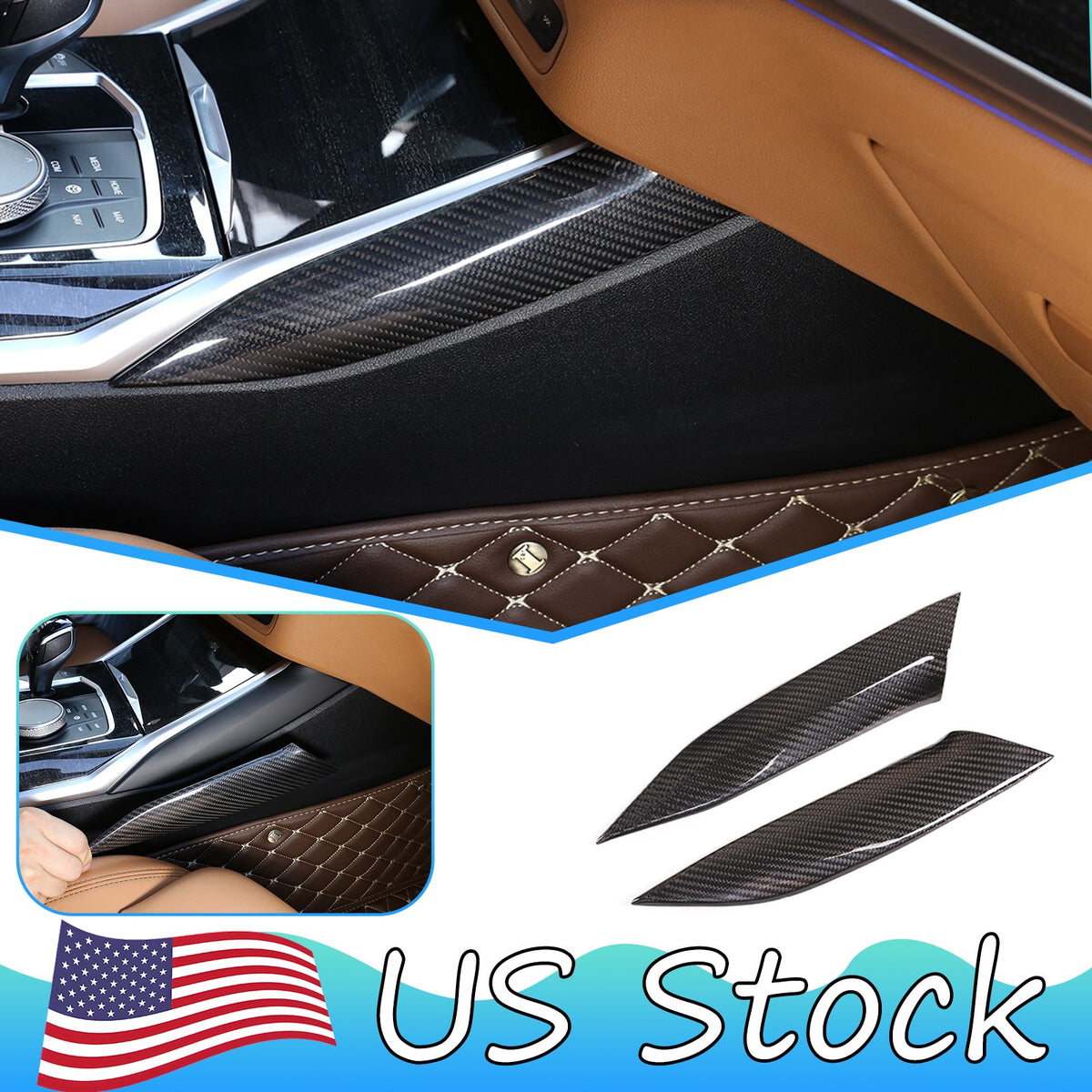 Dry Real Carbon Fiber Console Both Side Trim For BMW 3-Series G20/G28 2020-22 US 1