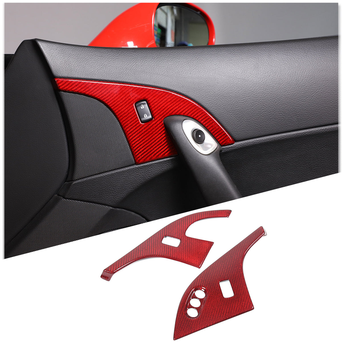 Red Real Carbon Fiber Interior Door Lock Panel Trim For Corvette C6 2005-2013 2