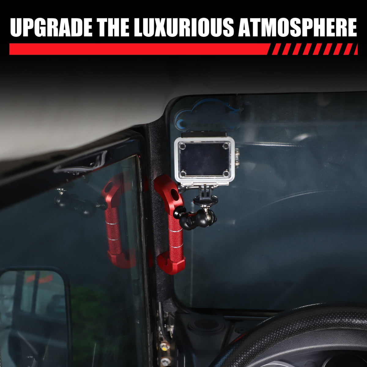 Red Aluminum A-Pillar Handle Cam Mount For Land Rover Defender L316 2004-2018 21