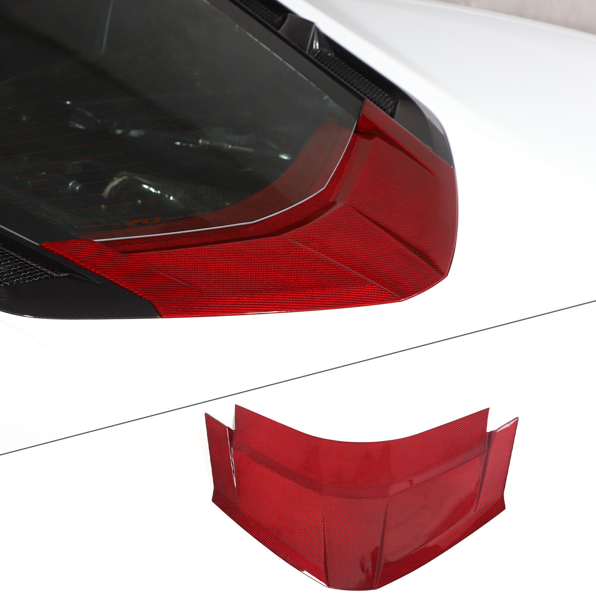 Red Real Carbon Fiber Rear Window Lower Trim Cover For Corvette C8 Coupe 2020-26 4