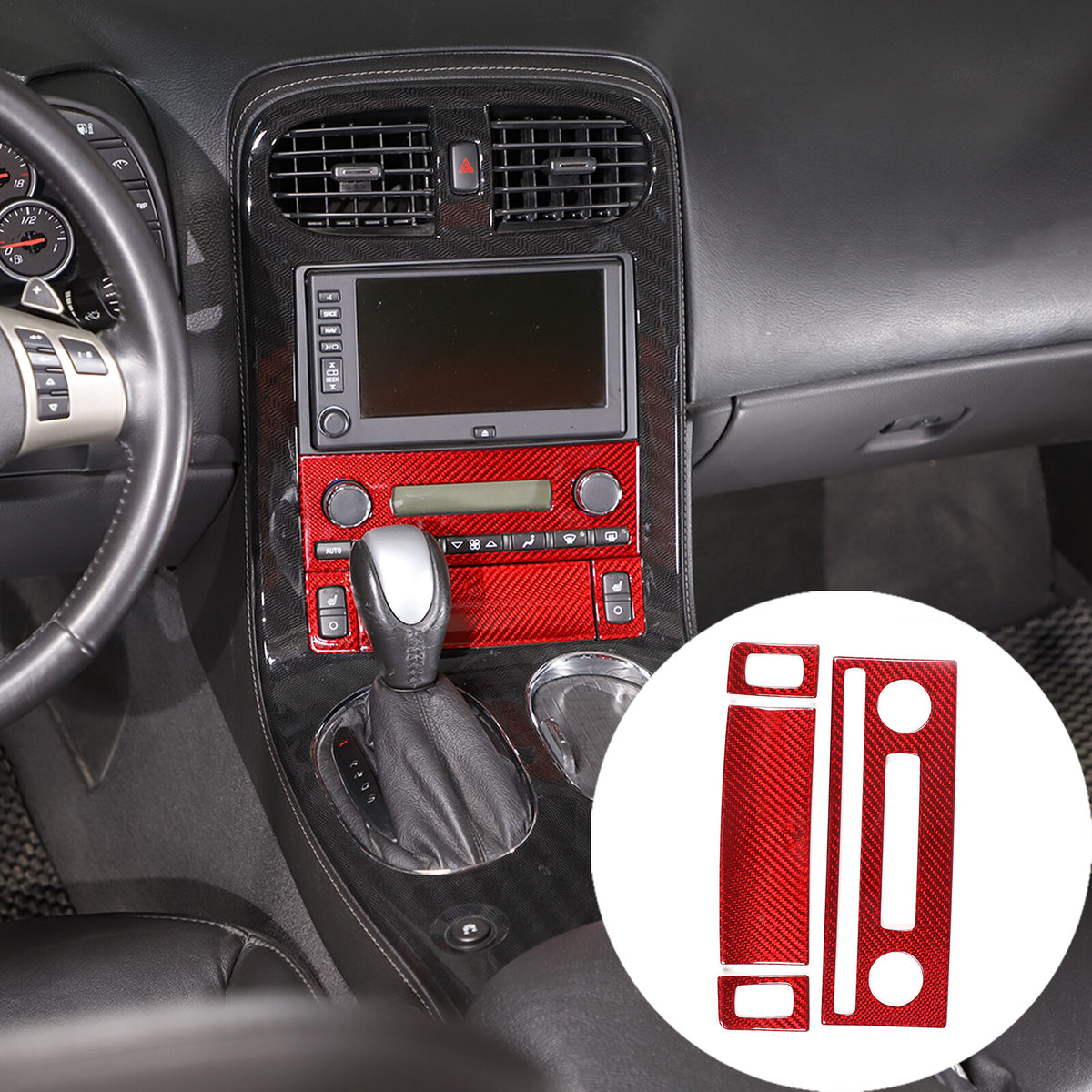 Red Real Carbon Fiber Center Console Air Conditioner Trim For Corvette C6 05-13 18