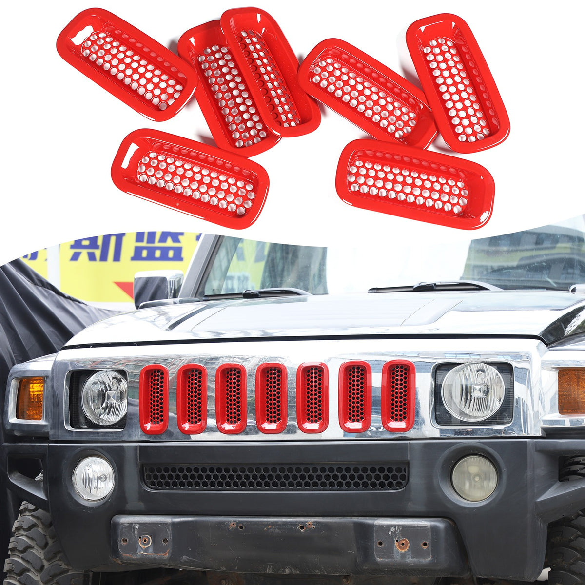 Sport Red ABS Front Grille Insect Screen Trim For Hummer H3 2005-2009 4