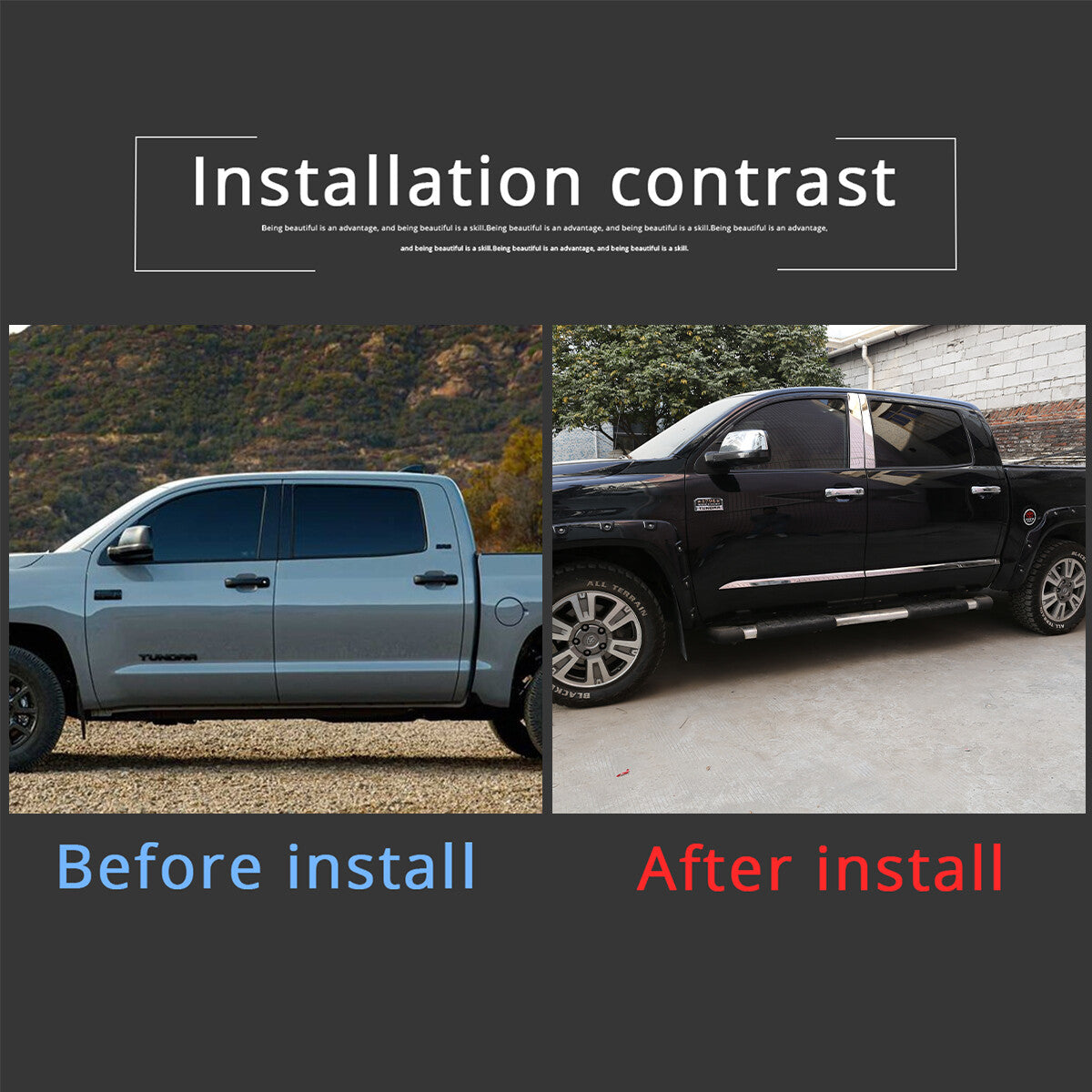 Chrome Side Body Door Protect Trim Stainless Steel for Toyota Tundra 2014-2021 9